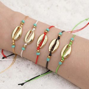 Link Bracelets Wish Card Fashion Jewelry Hand-woven String Beads Natural Gold Color Shell Bracelet For Women Trendy Gift Wholesale