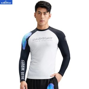 T-shirts 2023 Sabolay Men Rashguard Lycra Super Elastic Long Sleeve Surfing Diving Swim Sunscreen UV Quick Dry Swime Protect Tshirt