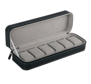 Wachkästen Kisten 6 Slot Black Grey PU Leder Pratical Storage Display Halter Box Hülle mit Reißverpackung Sargverpackung für Männer Val7031660