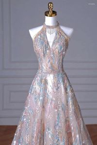 Runway Dresses Colorful Champagne Pink Celebrity A-Line Beading Wedding Formal Engagement Halter Neck Luxury Evening Prom Clows