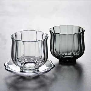 Tumblers Cam Lotus Çay Kupası Kalınlaştırılmış ısıya dayanıklı kişisel set Üst düzey şeffaf zarif Kung Fu H240425