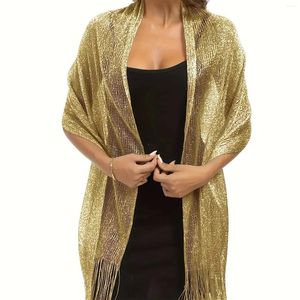 Etniska kläder 2024 Fashion Bright Silk Sunscreen Shawl Hijab Gold Silver Shiny Scarves For Women spets Tassel Party Evening Dress Scarf