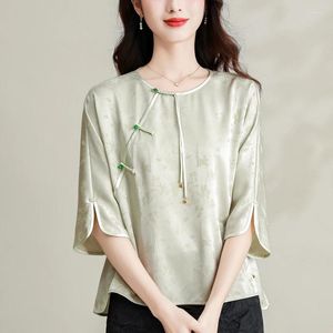 Frauenblusen Satinhemden Frühling/Sommer Blume Chinesische Stil Lose Vintage Frauen Tops Modekleidung Ycmyunyan