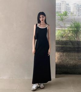 Abiti casual in stile coreano abito nero abito da donna y2k estetico spaghetti spaghetti cinghia lungo corsetto estivo