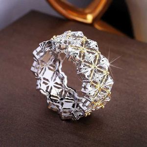 Band Rings Retro Hollow Diamond Ring Two-Tone Line High-End Ladies Jewelry Engagement Wedding Par H240425