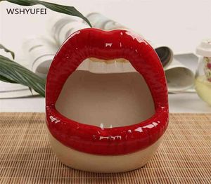 WSHYUFEI Cute cartoon ashtray lips ceramic creative flower pot trendy mouth fashion home mini Send boyfriend gift 2109028979454