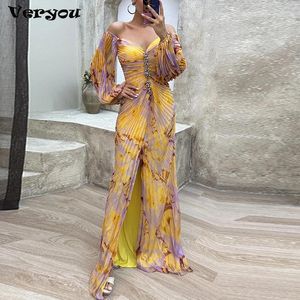 Casual Dresses 2024 Sexig V Neck Party for Women Elegant Print Long Dress Spring Autumn Sleeve Evening