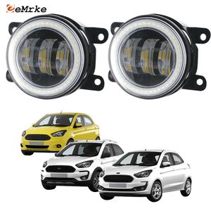 EEMRKE Led Fog Lights Assembly 30W/ 40W for Ford Figo KA KA+ 2015-2022 with Clear Lens + Angel Eyes DRL Daytime Running Lights 12V PTF Car Accessories