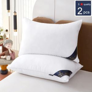 Kuddkuddar sängkläder 100% bomullsfast färg hotellkvalitet nacke rektangel sovrum sömn kudde resor, 2 pack panik köp