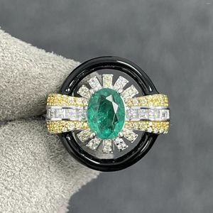 Cluster Rings Zoca skapade Emerald Gemstone Cocktail Ring for Women Green Real 925 Sterling Silver Party Anniversary Gift Female Oval Shape