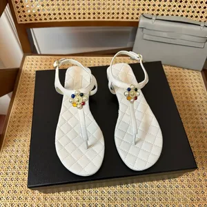 10A luxury handbag brand design pure hand-imported diamond-patterned lambskin pearl buckle flat toe flip-flops