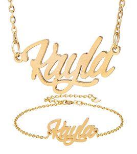 18k GoldPlated Stainless Steel Name Necklace Bracelet Set Women Kayla Script Letter Gold Choker Chain Necklace Pendant Nameplate 2120425