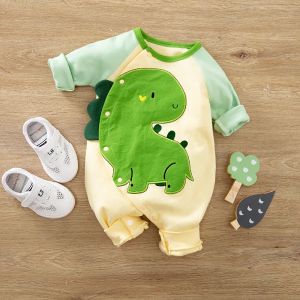 Enstycken nyfödd baby pojke kläder ekologiska bomull övergripande barn nyfödda tjejkläder romer spädbarn jumpsuit dinosaur kostym onesie