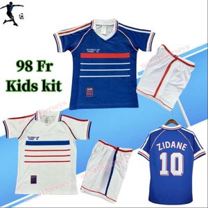 Kids KT Retro 1998 Zidane Futbol Jersey 1998 Henry Maillot de Foot Rezeguet Desailly Boys Classic Vintage Jersey Ayrıntıları Doğru Sürüm 98 Çocuk Gençlik Gömlekleri