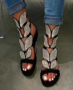 Yaz Sandalet Kadınlar 2020 Kelebek Kristal Açık Toe Roman Ayakkabı Kadın Platformu Sandalet Düşük Topuk Düz Sandale Talon Femme2590294