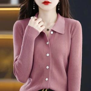 Cardigans Polo Red Winter Button Tops per donna Pink Cardigan Women's Siger's Corea in stile coreano in vendita moderna abbigliamento designer estetico