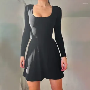 Casual Dresses Women's Fall Mini Dress Reversible Long Sleeve Square Neck Cross Tie-up Back Slim Fit Flowy Going Out Vestido