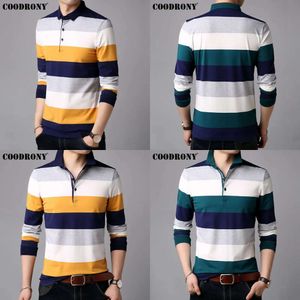 Long COODRONY Sleeve T Striped Casual Streetwear Tshirt Soft Cotton Tee Shirt Homme Turn-down Collar T-shirt Men 95012 201203 shirt ee urn-down -shirt
