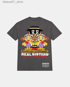 T-shirts masculina American Street American Vintage Letter Animado Imprimir Camiseta curta Mulheres Y2K Harajuku Fashion Cirl