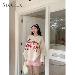 Work Dresses Sweet Skirts Set Women Letter Jacquard Soft Glutinous Sweater Winter Contrast Checkered Short Skirt Two Piece Outfits