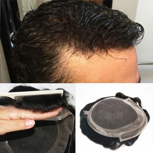 Toupees Hairpiecs, человеческие волосы, воздухопроницаемые мужские мужские палочки для системы замены волос.