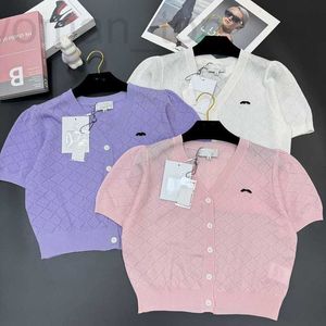 女性用Tシャツデザイナー24夏の新しい小さな香りのダイヤモンド格子形のシンプルでファッショナブルな年齢を減らす女性用のニット半袖カーディガンSC5Z