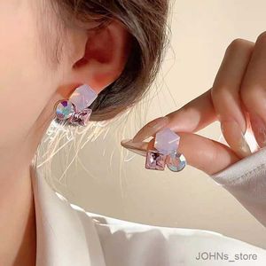 Dangle Chandelier 2024 New Arrival Pink Crystal Square Stud Earrings For Women Girls Elegant Gradual Color Zircon Geometric Earrings Jewelry