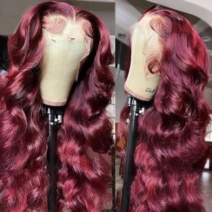 250% Body Wave Bourgogne 13x6 HD spets frontala mänskliga hår peruk för kvinnor Glueless 99J spets front brasilianska peruker till försäljning clearance 240417