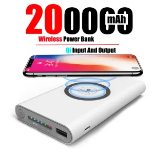 バンク200000MAHワイヤレスパワーバンクポータブル充電器TWOWAYワイヤレス高速充電PowerBank充電器Typec外部バッテリーiPhone