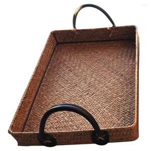 Garrafas de armazenamento Water Hyacinth Coffee Table Decor Bandey Wicker Serving Iron Free Woven Bin