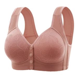 Clothing Mother Front Open Buckle Bra Underwear Brassiere Large Size Bra Without Steel Ring Thin Section Vest Type Mom breathable Brassie
