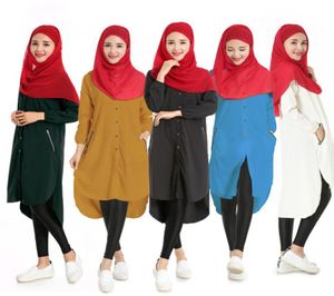 Mulheres muçulmanas abaya camisas longas fêmeas islâmicas blusas longas para a moça muçulmana camisa branca blusas camisas musulmanas curta frente 6132716