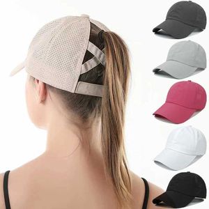 Ball Caps Summer Solid Color Baseball Caps Golf Wear Women Sport Sport Cross Ponytail Hat Mesh Quick-Dryhalf-Hollow Mens Mense Cap J240425