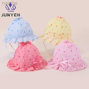 Caps Hats JUNYEH BABYS Spring Sommersonne 0-8 Monate niedliche verstellbare Baby Fischermütze Bucket Hats Neugeborene Kopfdekoration D240425