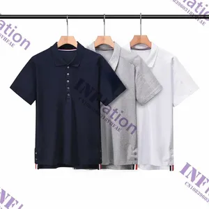 Herren Polos halbmännische Streifenpalette Streifen Baumwoll Revers kurzärmelig T-Shirt Casual Trend Paar tragen