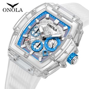 Onola Transparent Shell Square Watch Modna noc Glow Youth Student Watch Internet Popular Men Watch