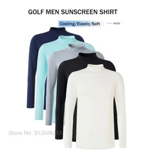 Koszule mężczyźni długi krem ​​przeciwsłoneczny koszulka golfowa Antisweat Tshirts Męskie wysokie kołnierz przeciwzuwki