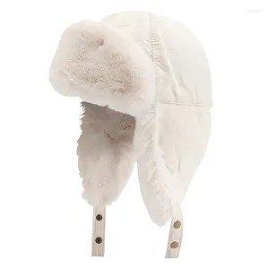 Berets 2024 Faux Fur Bombers Hats for Women Men Zima Zagęsiona Keep Warflap Cap Unisex Outdood Windorproof Rosyjskie kapelusz narciarski