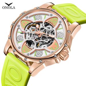 Fashionable New ONOLA Four Leaf Clover Fully Automatic Mechanical Watch with Waterproof Tape Strap for Men and Women