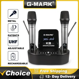 Mikrofonlar Kablosuz Mikrofon G-Mark K8 UHF KARAOKE MIC Lityum Pil Alıcı ile Mikro Dönem Partisi için 5 Saat Çalışma Partisi Şov Kilise Okulu