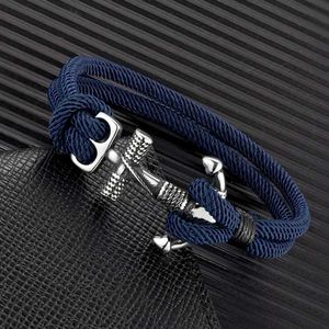 Beaded Mkendn Waterproof Anchor Armband Men Double Strand Nautical Survival Rope Armband för kvinnor Rostfritt stål Navy Sport Buckle 240423