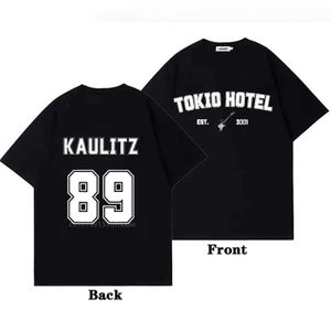 Camisetas masculinas Tokio Hotel Cotton T-shirt Rock Band Kaulitz Back Print Alemanha ESS de verão Manga curta Black Tee Homens Mulheres Plane Clothl2425