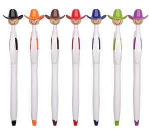 Assorted Color Dark face Top Topper mop man head west cowboy cap hat plastic ball pen Novelty Kawaii School Statio965A4330688