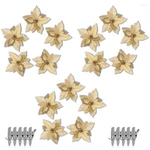 Decorative Flowers 5/15 Pieces Christmas Glitter Artificial With Clips Wedding