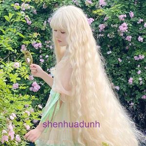 Orijinal saç perukları online mağaza peruğu uzun lolita ultra su dalgalanma mısır rulo açık beyaz altın cos çok yönlü simülasyon tam kafa seti