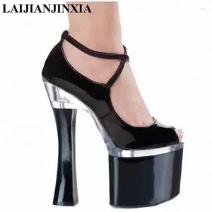 Vestido sapatos laijianjinxia clássicos preto 18 cm de salto alto com uma única plataforma formal de tamanho grande 7 polegadas de altura bombas