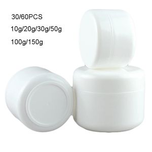 Bottiglie 30/60pcs White Makeup Vero Jar Pot Travel Bottles Riemibile Bottoni Face Cream Lozione Skincare Cosmetic Contenitore Casella di stoccaggio di plastica