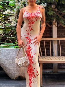 Abiti casual Boofeenaa Red Dot Print Summer Women 2024 Fashion Elegant Sleeveless Long Dress Outfit Sexy Vaccation C83-Bh25