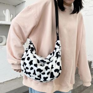 Bag Plush Cute Milk Cow Pattern Women Handbags Winter Cartoon Chest Shoulder Messenger Tote Fluffy Phone Purse Christmas Gift