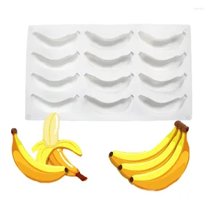 베이킹 곰팡이 12 구멍 3D 바나나 모양 실리콘 케이크 곰팡이 디스저트 페이스트 페이스 트리 곰팡이 팬 도구